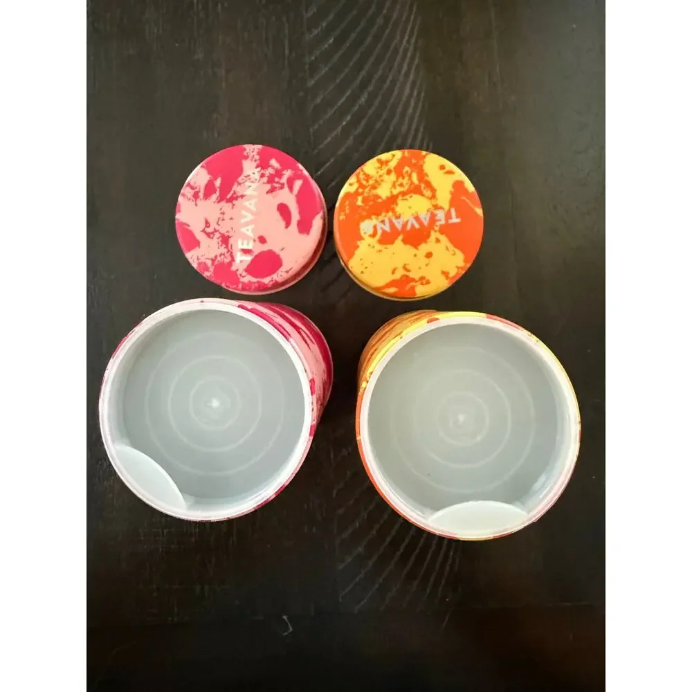Teavana Set 2 Tea Canisters Tins 8 Oz Pink Orange 2015 Made Japan Discontinued
